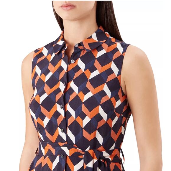 HOBBS London Women’s Suzanna Navy Geometric Belted Shirt Dress size 6 - Picture 3 of 8
